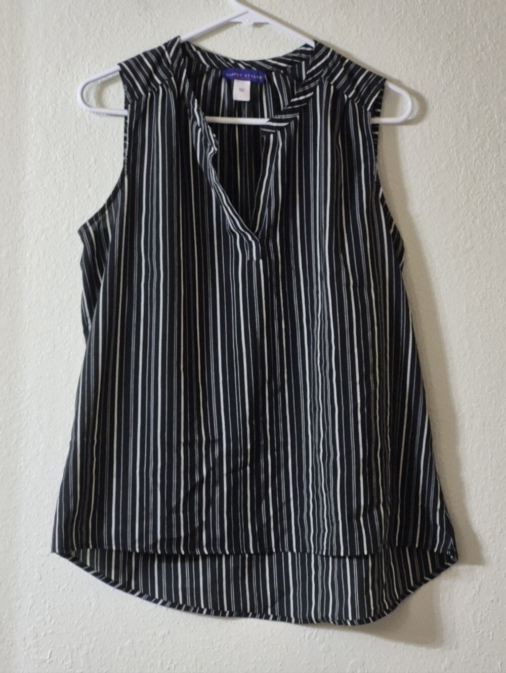 Simply Styled Black and White Vertical Stripe Sleeveless V-Neck Top